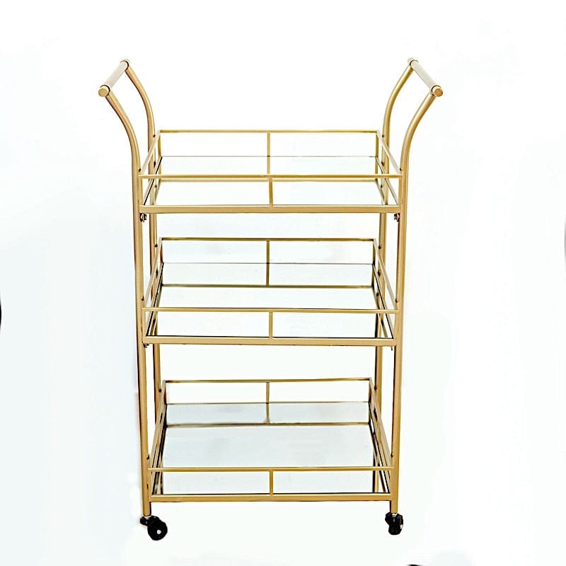 3ft tall 3-Tier Rectangular Metal Bar Cart with Mirror Glass Serving Trays - Gold FURN_CART_002_GOLD