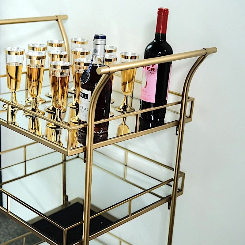 3ft tall 3-Tier Rectangular Metal Bar Cart with Mirror Glass Serving Trays - Gold FURN_CART_002_GOLD