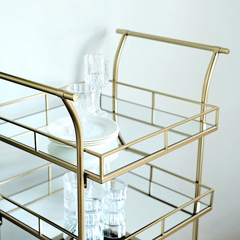 3ft tall 3-Tier Rectangular Metal Bar Cart with Mirror Glass Serving Trays - Gold FURN_CART_002_GOLD