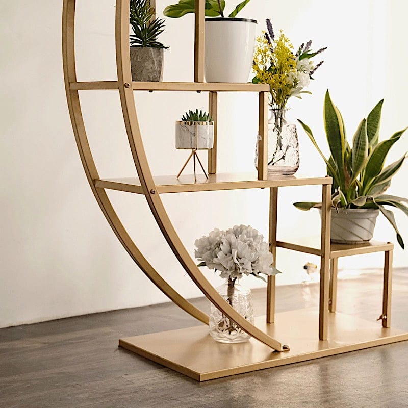 4.5 ft Metal 4 Tier Half Moon Ladder Display Stand Plant Shelf Rack - Gold FURN_STND_002_GOLD