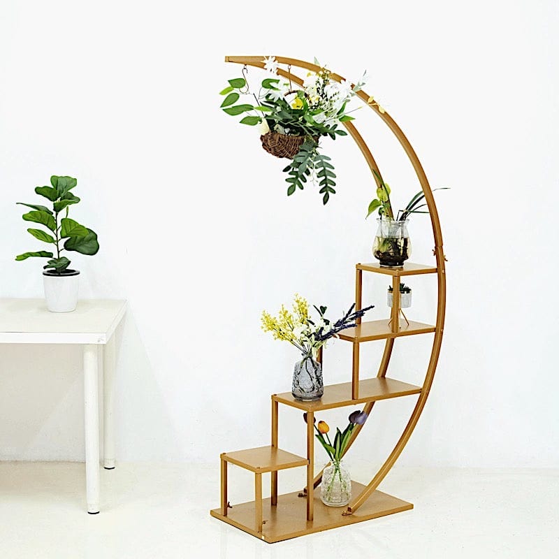 4.5 ft Metal 4 Tier Half Moon Ladder Display Stand Plant Shelf Rack - Gold FURN_STND_002_GOLD