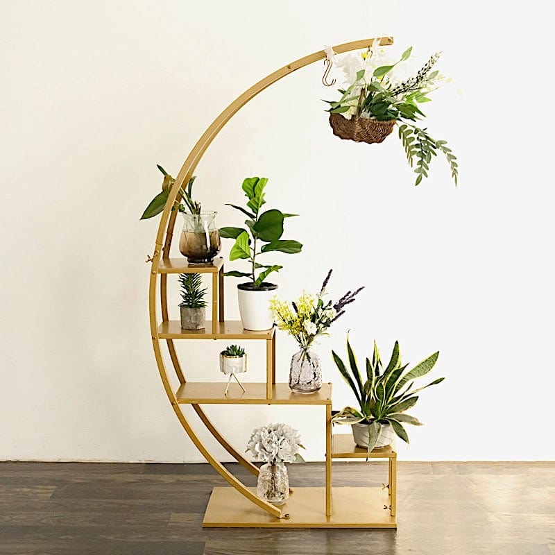 4.5 ft Metal 4 Tier Half Moon Ladder Display Stand Plant Shelf Rack - Gold FURN_STND_002_GOLD