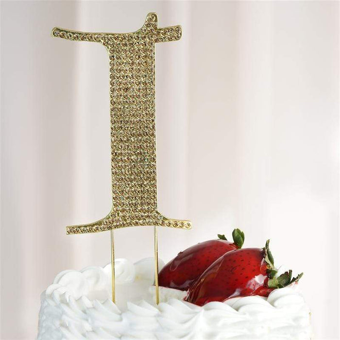 4.5" Rhinestone Cake Topper Gold Letter CAKE_TOPG4_I
