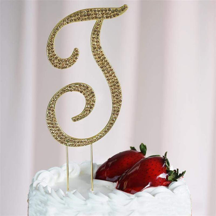 4.5" Rhinestone Cake Topper Gold Letter CAKE_TOPG4_T
