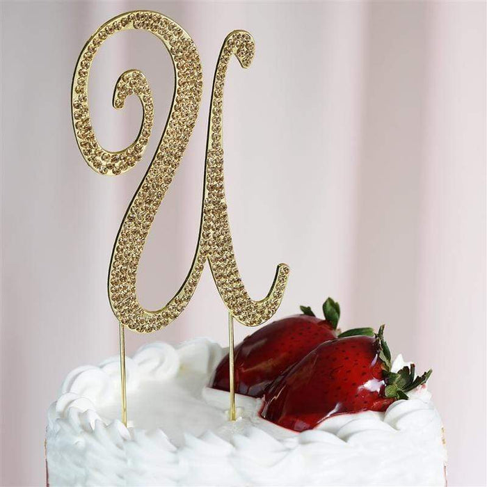 4.5" Rhinestone Cake Topper Gold Letter CAKE_TOPG4_U