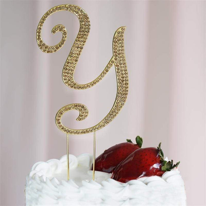 4.5" Rhinestone Cake Topper Gold Letter CAKE_TOPG4_Y
