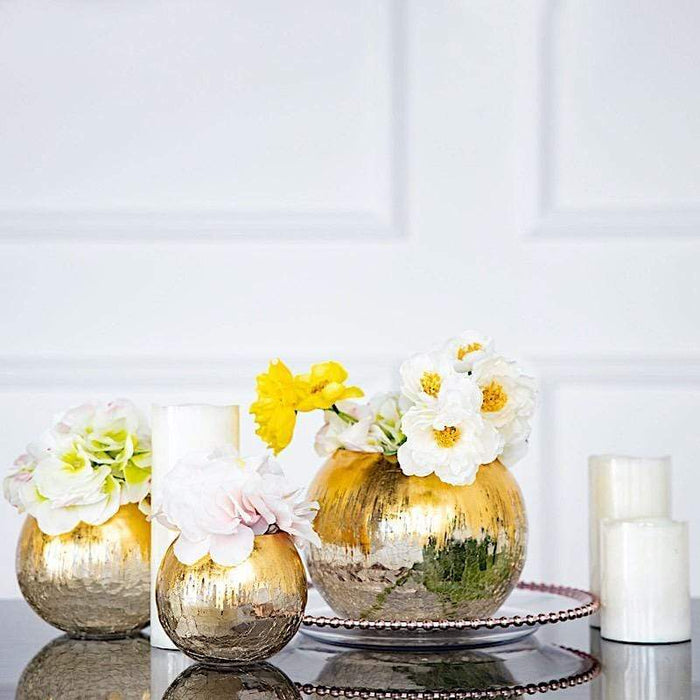 4.5" tall Round Crackle Glass Candle Holder Vase - Gold VASE_A68_6_GOLD
