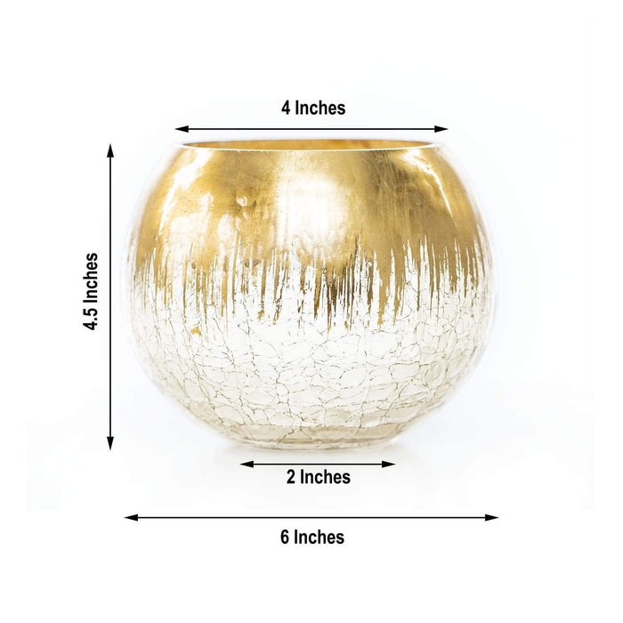 4.5" tall Round Crackle Glass Candle Holder Vase - Gold VASE_A68_6_GOLD