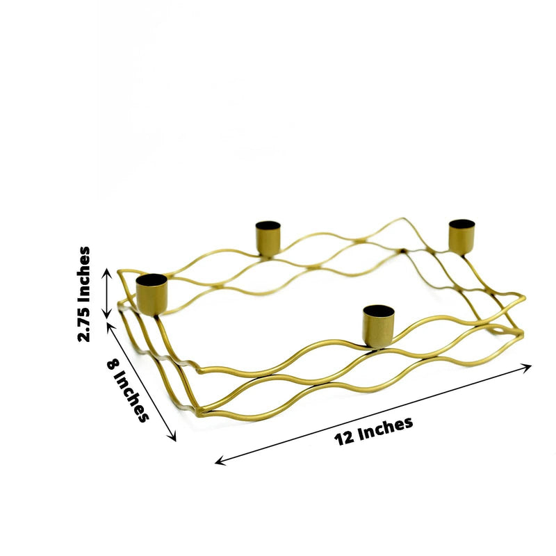 4 arm Metal Rectangular Candelabra Taper Candle Holders  - Gold IRON_CAND_TP002_L_GOLD