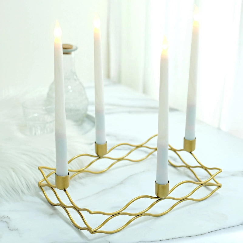 4 arm Metal Rectangular Candelabra Taper Candle Holders  - Gold IRON_CAND_TP002_L_GOLD