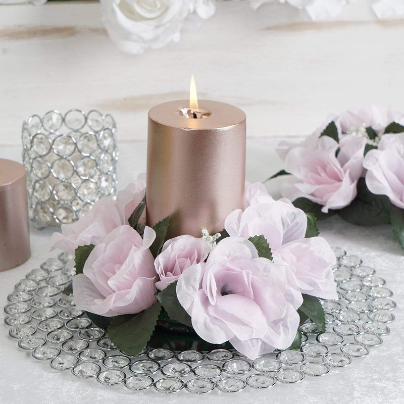 4 Candle Rings with Silk Roses Centerpieces