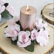4 Candle Rings with Silk Roses Centerpieces