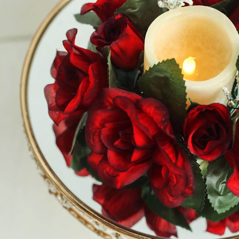 4 Candle Rings with Silk Roses Centerpieces
