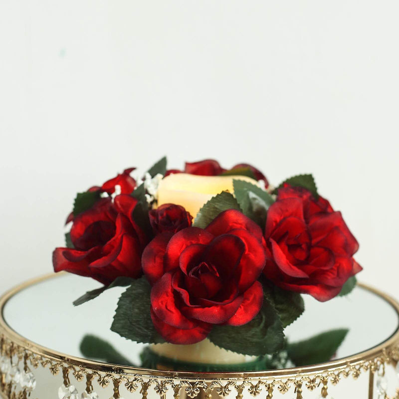 4 Candle Rings with Silk Roses Centerpieces