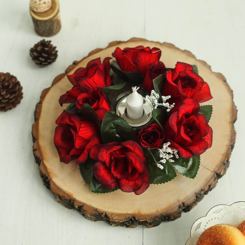 4 Candle Rings with Silk Roses Centerpieces