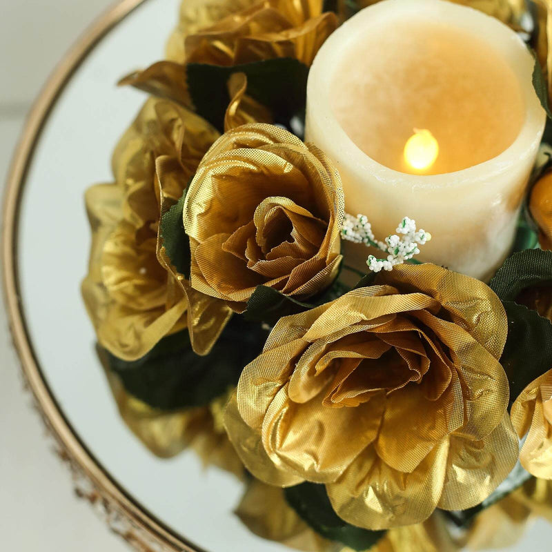 4 Candle Rings with Silk Roses Centerpieces