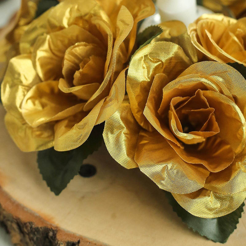 4 Candle Rings with Silk Roses Centerpieces