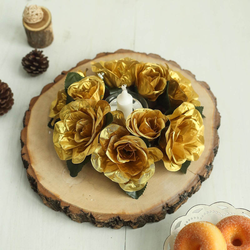 4 Candle Rings with Silk Roses Centerpieces