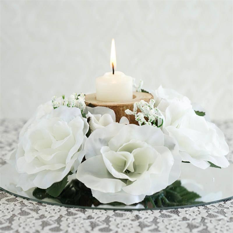 4 Candle Rings with Silk Roses Centerpieces