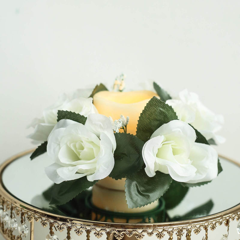 4 Candle Rings with Silk Roses Centerpieces