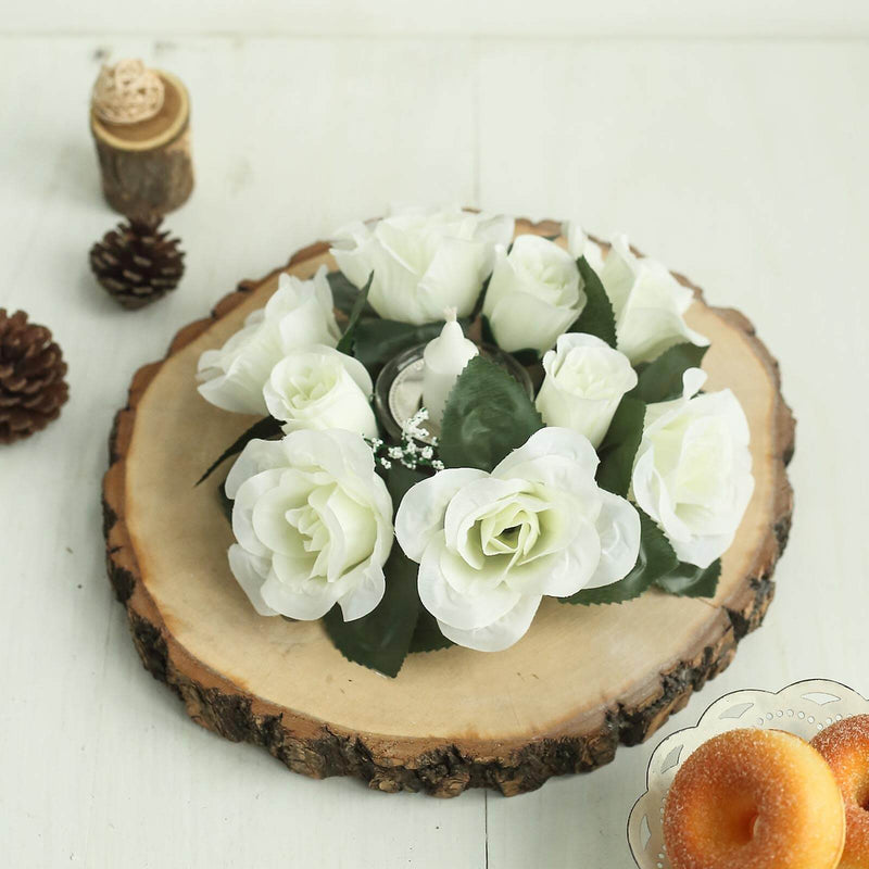 4 Candle Rings with Silk Roses Centerpieces