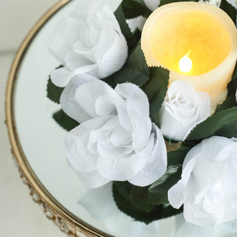 4 Candle Rings with Silk Roses Centerpieces