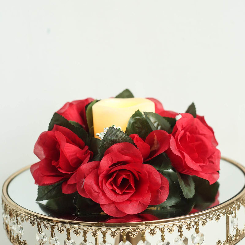 4 Candle Rings with Silk Roses Centerpieces