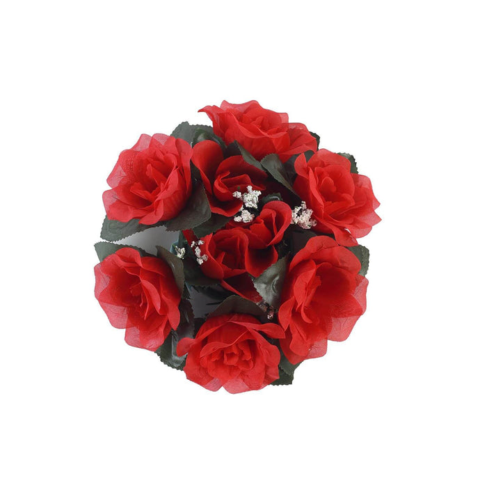 4 Candle Rings with Silk Roses Centerpieces ARTI_RING_RED