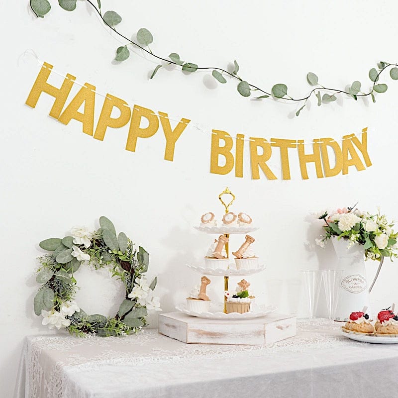 4 ft Glittered Happy Birthday Paper Hanging Garland - Gold PAP_GRLD_009_BDAY_GD