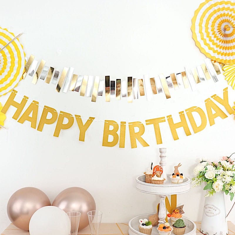4 ft Glittered Happy Birthday Paper Hanging Garland - Gold PAP_GRLD_009_BDAY_GD