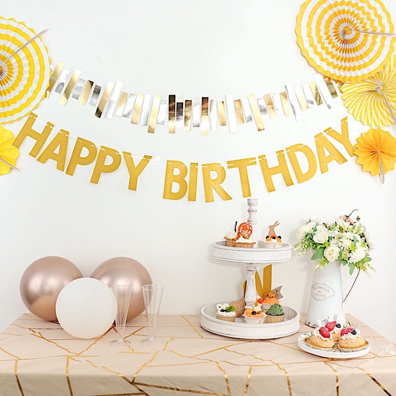 4 ft Glittered Happy Birthday Paper Hanging Garland - Gold PAP_GRLD_009_BDAY_GD