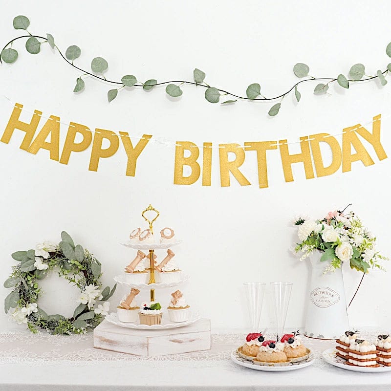 4 ft Glittered Happy Birthday Paper Hanging Garland - Gold PAP_GRLD_009_BDAY_GD