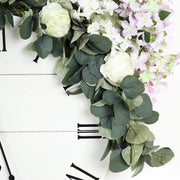 4 ft long Artificial Eucalyptus Foliage Garlands with Silk Ranunculus Flowers - Frosted Green ARTI_GLND_GRN003