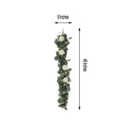 4 ft long Artificial Eucalyptus Foliage Garlands with Silk Ranunculus Flowers - Frosted Green ARTI_GLND_GRN003