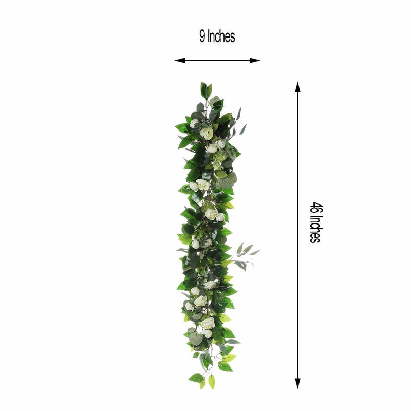 4 ft long Artificial Eucalyptus Willow Foliage Garlands with Silk Ranunculus Flowers - Green ARTI_GLND_GRN005