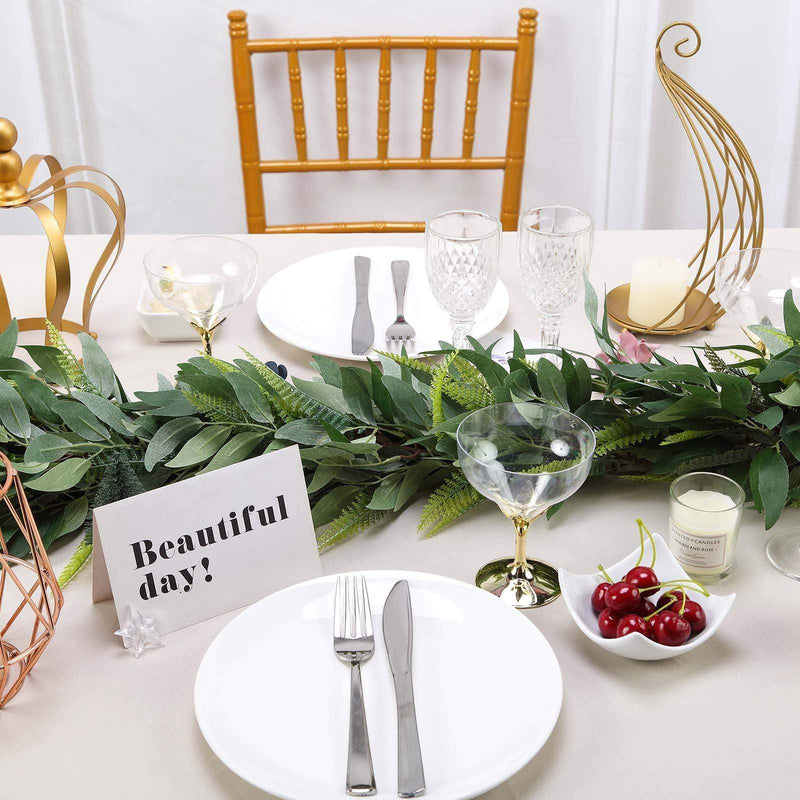 4 ft long Artificial Willow and Fern Frond Foliage Garlands - Light Frosted Green ARTI_GLND_GRN001