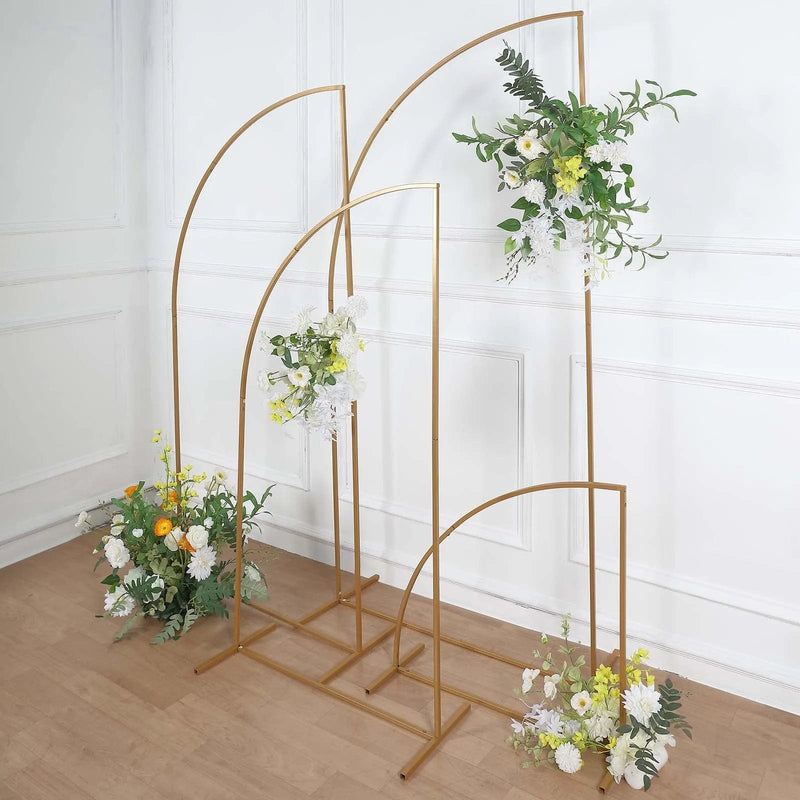 4 Half Moon Shape Metal Floral Display Frame Wedding Backdrop Stand Set - Gold IRON_STND13_SET_GOLD
