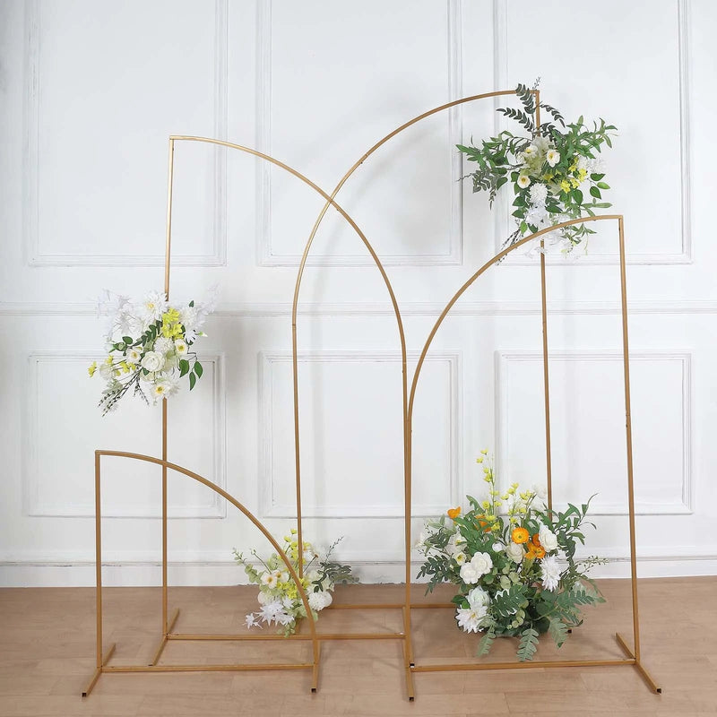 4 Half Moon Shape Metal Floral Display Frame Wedding Backdrop Stand Set - Gold IRON_STND13_SET_GOLD