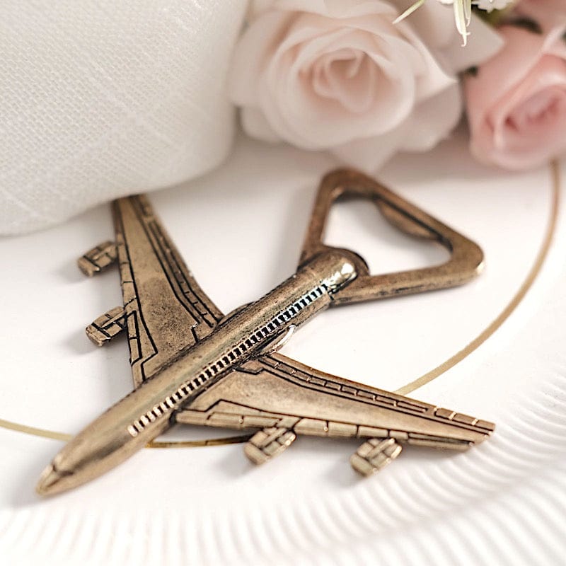 4" Metal Airplane Bottle Opener with Gift Box Wedding Favor - Antique Gold FAV_OPN_TRVL_GOLD