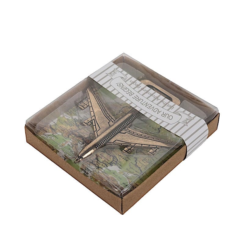 4" Metal Airplane Bottle Opener with Gift Box Wedding Favor - Antique Gold FAV_OPN_TRVL_GOLD
