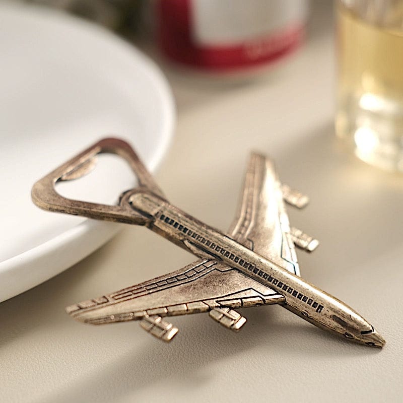 4" Metal Airplane Bottle Opener with Gift Box Wedding Favor - Antique Gold FAV_OPN_TRVL_GOLD