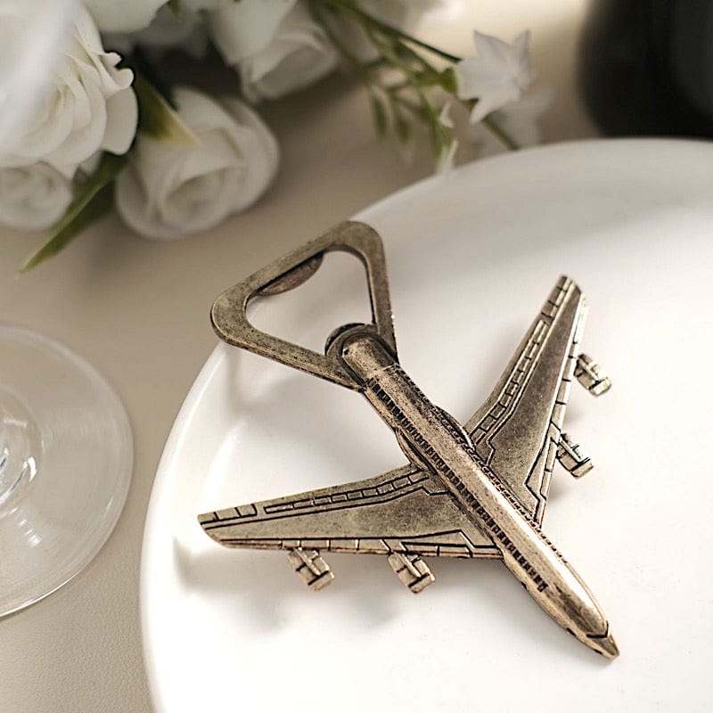 4" Metal Airplane Bottle Opener with Gift Box Wedding Favor - Antique Gold FAV_OPN_TRVL_GOLD