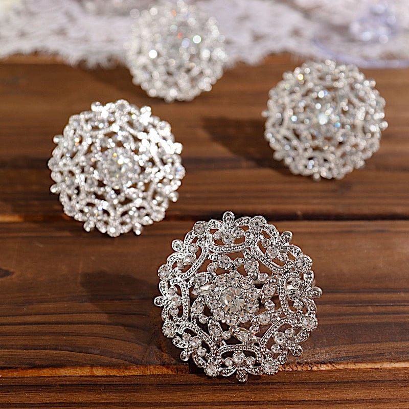 4 Metal Flower Napkin Rings with Rhinestones