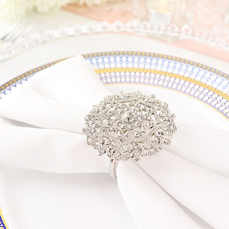 4 Metal Flower Napkin Rings with Rhinestones