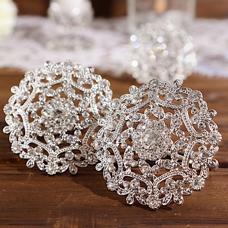 4 Metal Flower Napkin Rings with Rhinestones