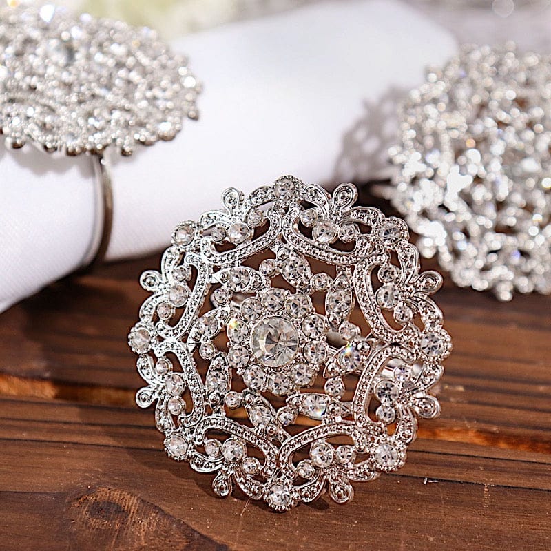 4 Metal Flower Napkin Rings with Rhinestones