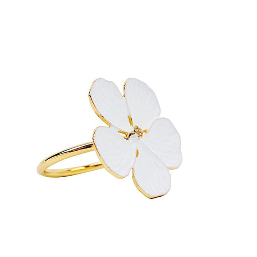 4 Metallic Napkin Rings with Flower Design - Gold and White NAP_RING27_WHTGD