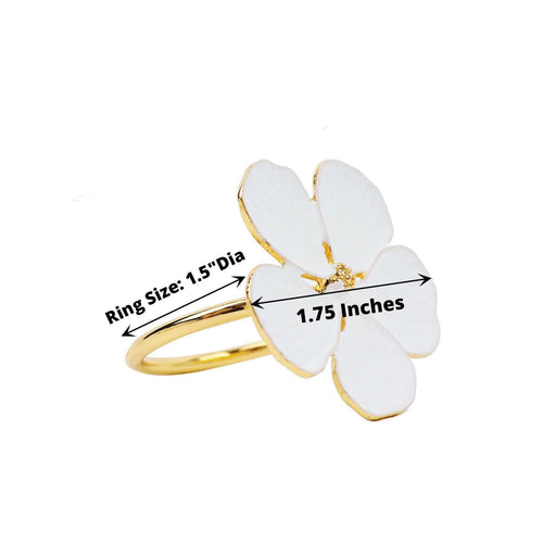 4 Metallic Napkin Rings with Flower Design - Gold and White NAP_RING27_WHTGD