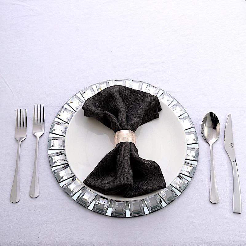 4 Metallic Napkin Rings with Geometric Engraved Design