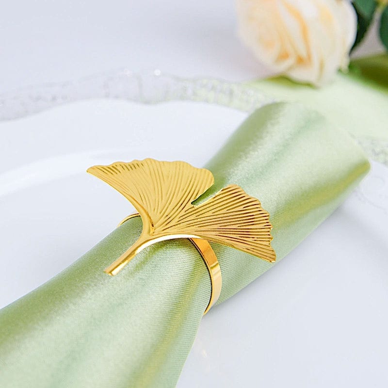 4 Metallic Napkin Rings with Gingko Leaf Design